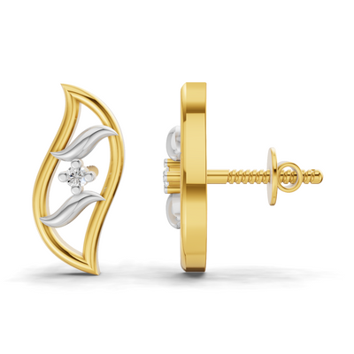 Lab Grown Diamond Earrings 0.02 Carat Round Shape 925 Sterling Silver Yellow Gold Plated Beautiful Leaf Earrings