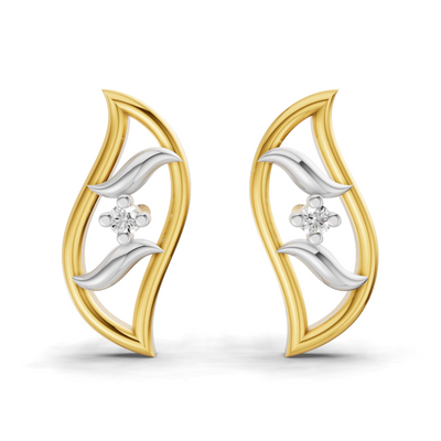 Lab Grown Diamond Earrings 0.02 Carat Round Shape 925 Sterling Silver Yellow Gold Plated Beautiful Leaf Earrings
