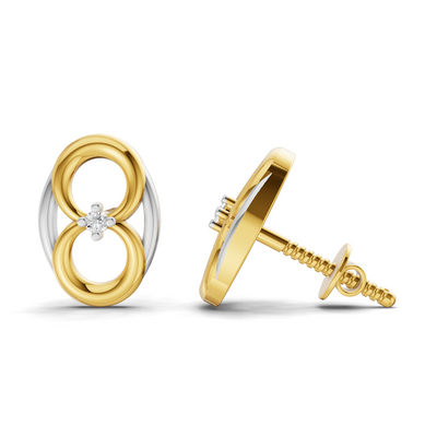 Lab Grown Diamond Earrings 0.02 Carat Round Shape 925 Sterling Silver Yellow Gold Plated Interlocking Circle Earrings