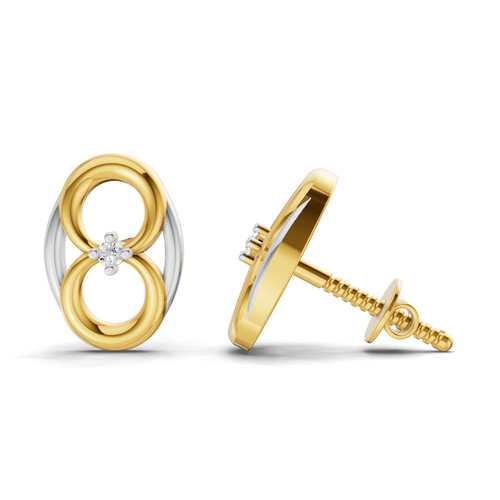 Lab Grown Diamond Earrings 0.02 Carat Round Shape 925 Sterling Silver Yellow Gold Plated Interlocking Circle Earrings