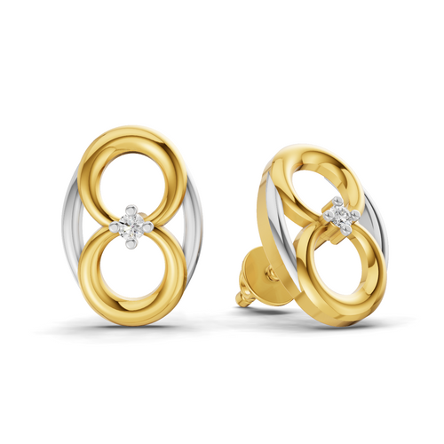 Lab Grown Diamond Earrings 0.02 Carat Round Shape 925 Sterling Silver Yellow Gold Plated Interlocking Circle Earrings
