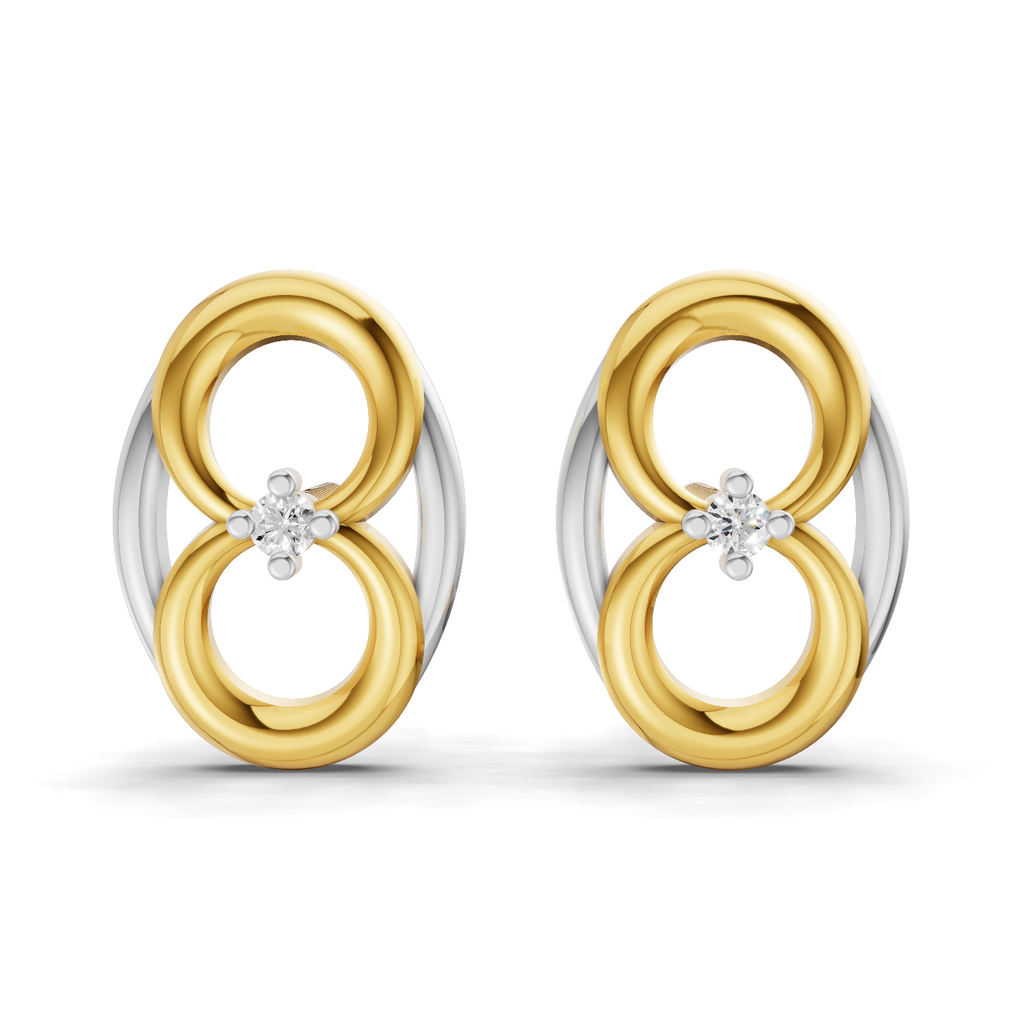 Lab Grown Diamond Earrings 0.02 Carat Round Shape 925 Sterling Silver Yellow Gold Plated Interlocking Circle Earrings