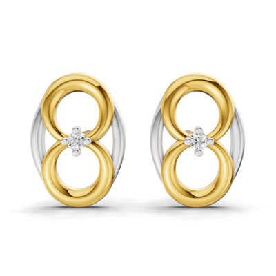 Lab Grown Diamond Earrings 0.02 Carat Round Shape 925 Sterling Silver Yellow Gold Plated Interlocking Circle Earrings