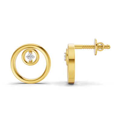 Lab Grown Diamond Earrings 0.02 Carat Round Shape 925 Sterling Silver Yellow Gold Plated Open Circle Stud Earrings