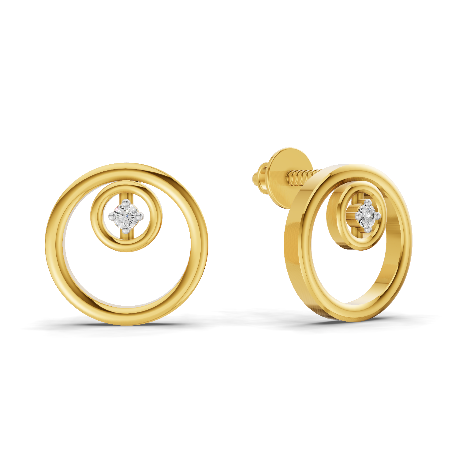 Lab Grown Diamond Earrings 0.02 Carat Round Shape 925 Sterling Silver Yellow Gold Plated Open Circle Stud Earrings