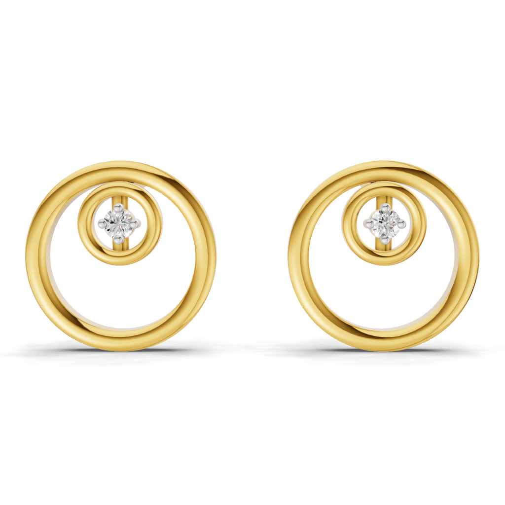 Lab Grown Diamond Earrings 0.02 Carat Round Shape 925 Sterling Silver Yellow Gold Plated Open Circle Stud Earrings