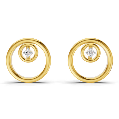 Lab Grown Diamond Earrings 0.02 Carat Round Shape 925 Sterling Silver Yellow Gold Plated Open Circle Stud Earrings