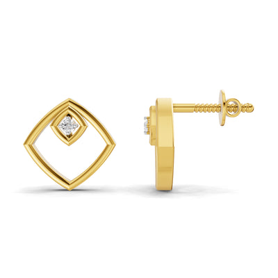 Lab Grown Diamond Earrings 0.02 Carat Round Shape 925 Sterling Silver Yellow Gold Plated Geometric Open-Frame Earrings