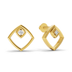 Lab Grown Diamond Earrings 0.02 Carat Round Shape 925 Sterling Silver Yellow Gold Plated Geometric Open-Frame Earrings