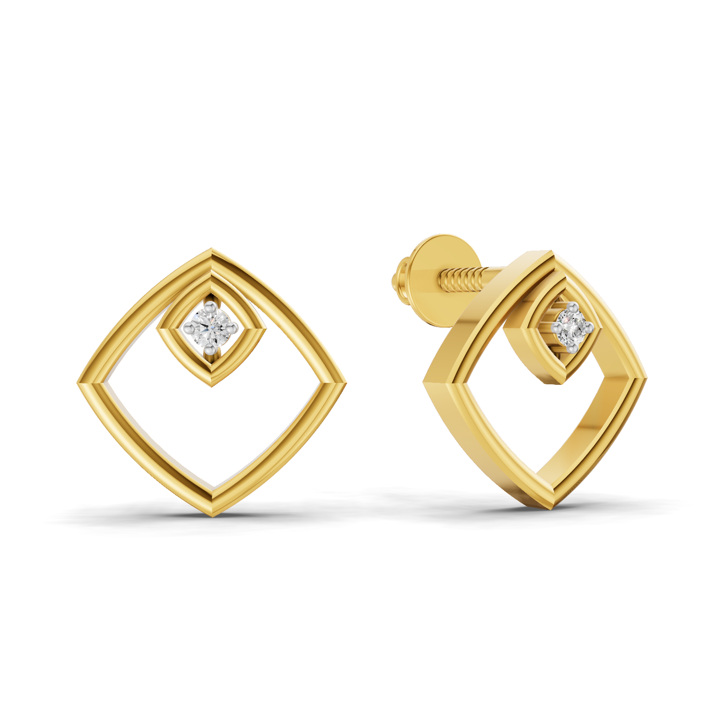 Lab Grown Diamond Earrings 0.02 Carat Round Shape 925 Sterling Silver Yellow Gold Plated Geometric Open-Frame Earrings