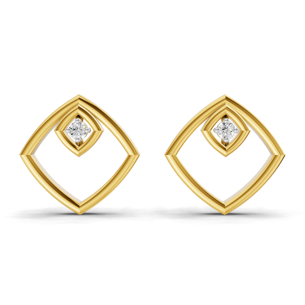Lab Grown Diamond Earrings 0.02 Carat Round Shape 925 Sterling Silver Yellow Gold Plated Geometric Open-Frame Earrings