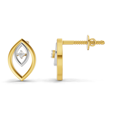 Lab Grown Diamond Earrings 0.02 Carat Round Shape 925 Sterling Silver Yellow Gold Plated Dainty Wave Earrings