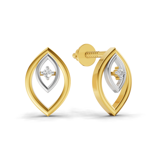 Lab Grown Diamond Earrings 0.02 Carat Round Shape 925 Sterling Silver Yellow Gold Plated Dainty Wave Earrings