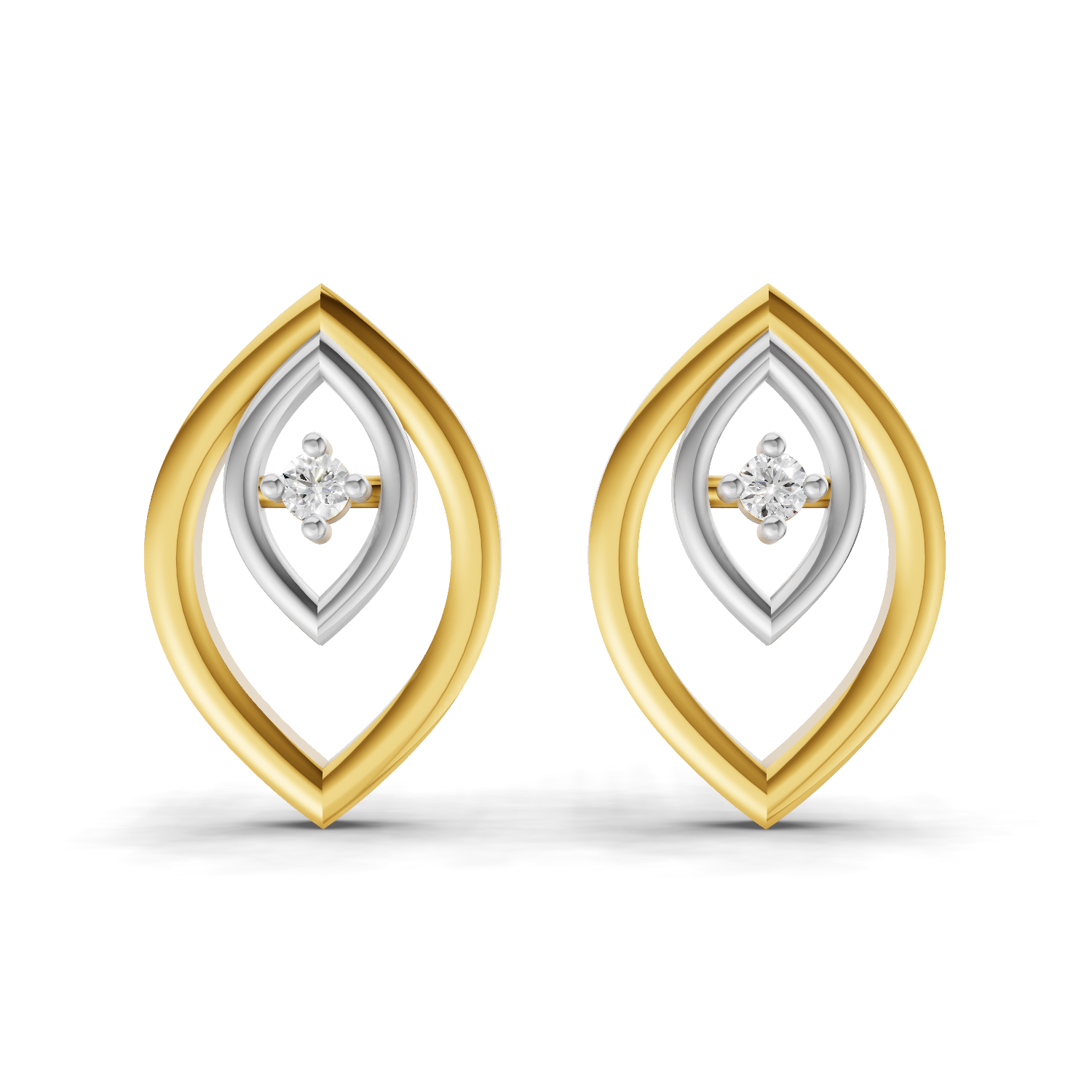 Lab Grown Diamond Earrings 0.02 Carat Round Shape 925 Sterling Silver Yellow Gold Plated Dainty Wave Earrings