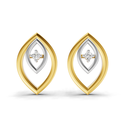 Lab Grown Diamond Earrings 0.02 Carat Round Shape 925 Sterling Silver Yellow Gold Plated Dainty Wave Earrings