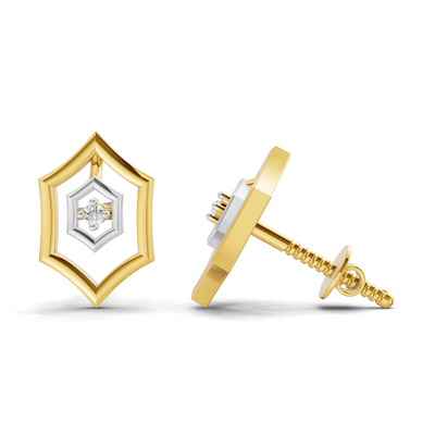 Lab Grown Diamond Earrings 0.02 Carat Round Shape 925 Sterling Silver Yellow Gold Plated Floral Earrings