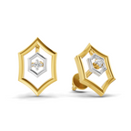 Lab Grown Diamond Earrings 0.02 Carat Round Shape 925 Sterling Silver Yellow Gold Plated Floral Earrings
