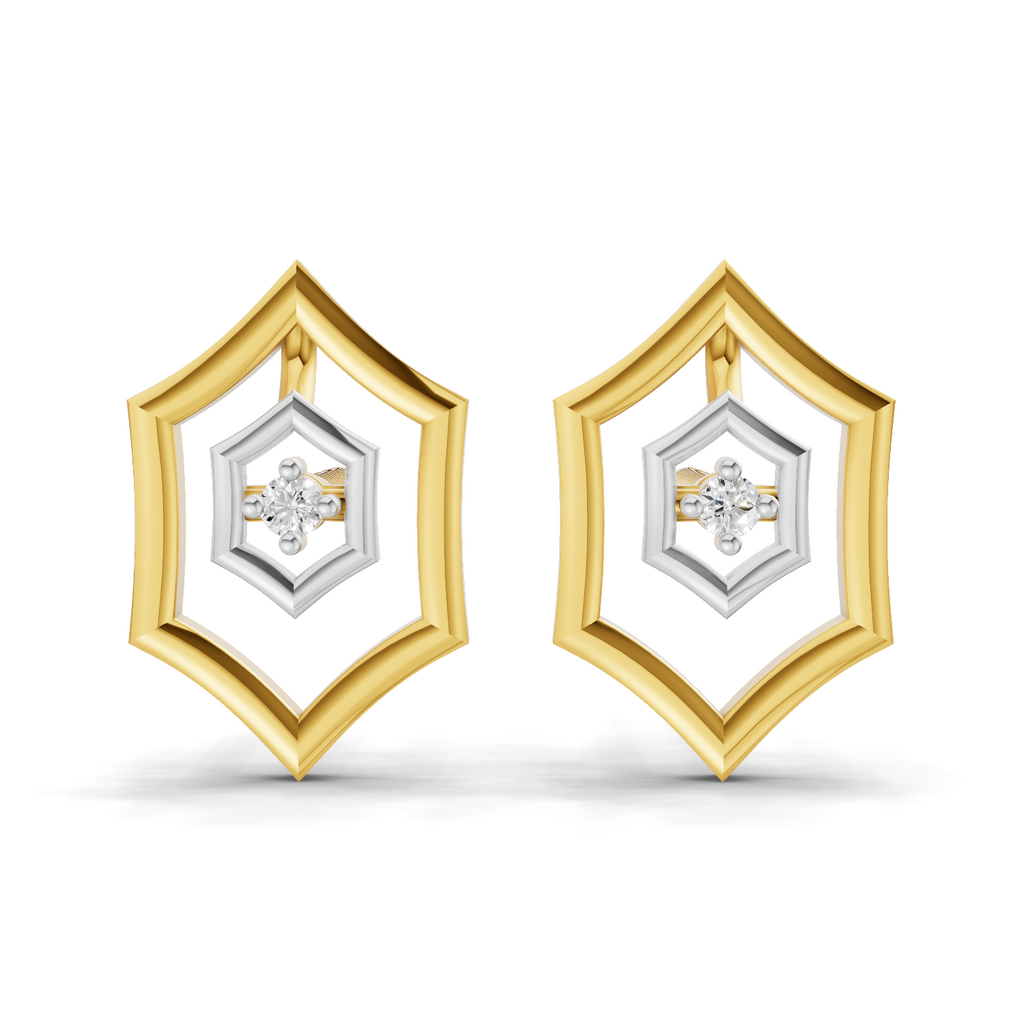 Lab Grown Diamond Earrings 0.02 Carat Round Shape 925 Sterling Silver Yellow Gold Plated Floral Earrings