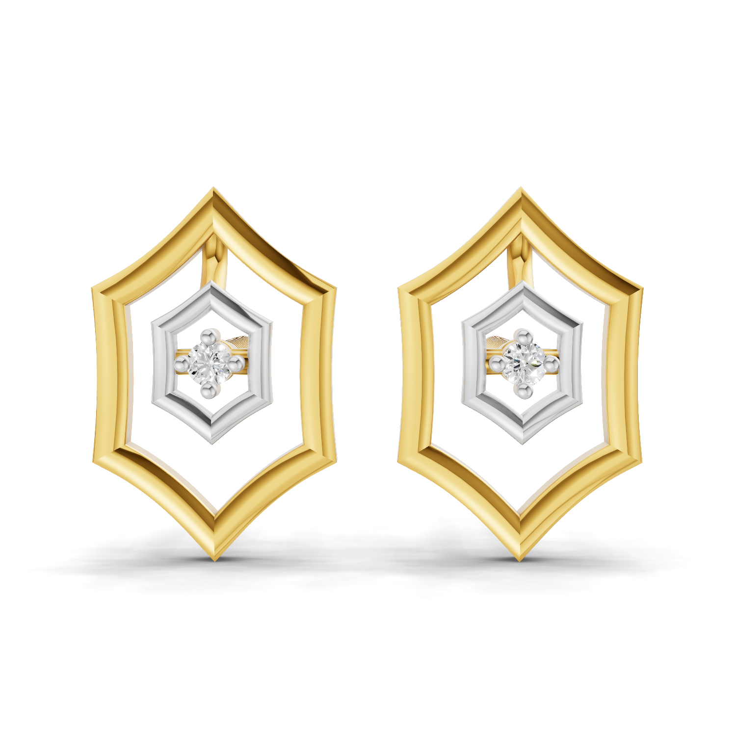 Lab Grown Diamond Earrings 0.02 Carat Round Shape 925 Sterling Silver Yellow Gold Plated Floral Earrings