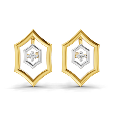 Lab Grown Diamond Earrings 0.02 Carat Round Shape 925 Sterling Silver Yellow Gold Plated Floral Earrings