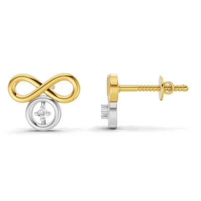 Lab Grown Diamond Earrings 0.02 Carat Round Shape 925 Sterling Silver Yellow Gold Plated Infinity Earrings