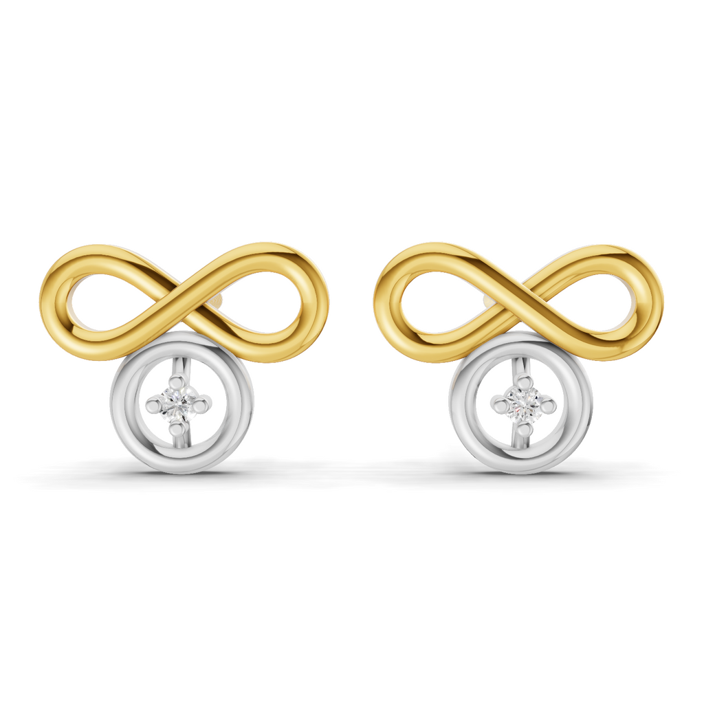 Lab Grown Diamond Earrings 0.02 Carat Round Shape 925 Sterling Silver Yellow Gold Plated Infinity Earrings