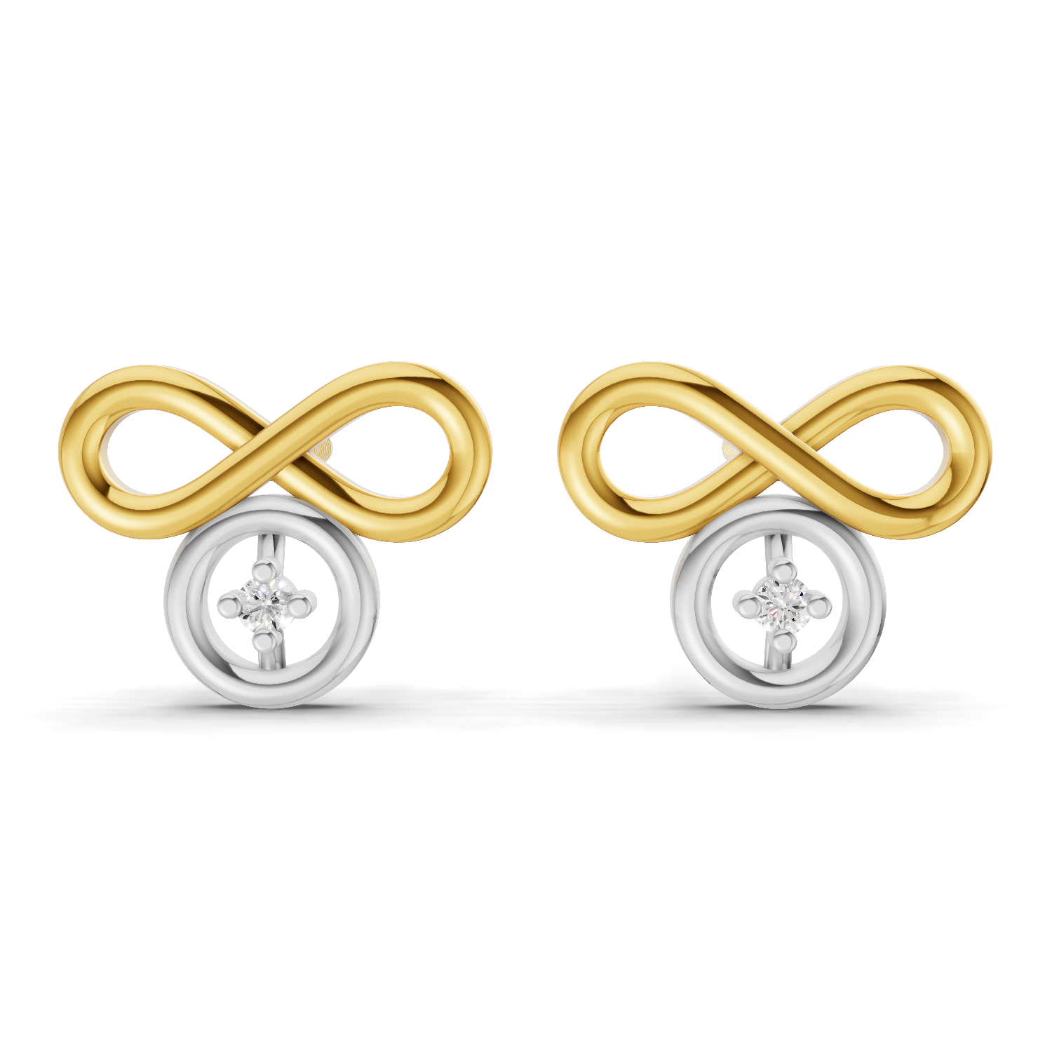 Lab Grown Diamond Earrings 0.02 Carat Round Shape 925 Sterling Silver Yellow Gold Plated Infinity Earrings