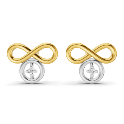 Lab Grown Diamond Earrings 0.02 Carat Round Shape 925 Sterling Silver Yellow Gold Plated Infinity Earrings