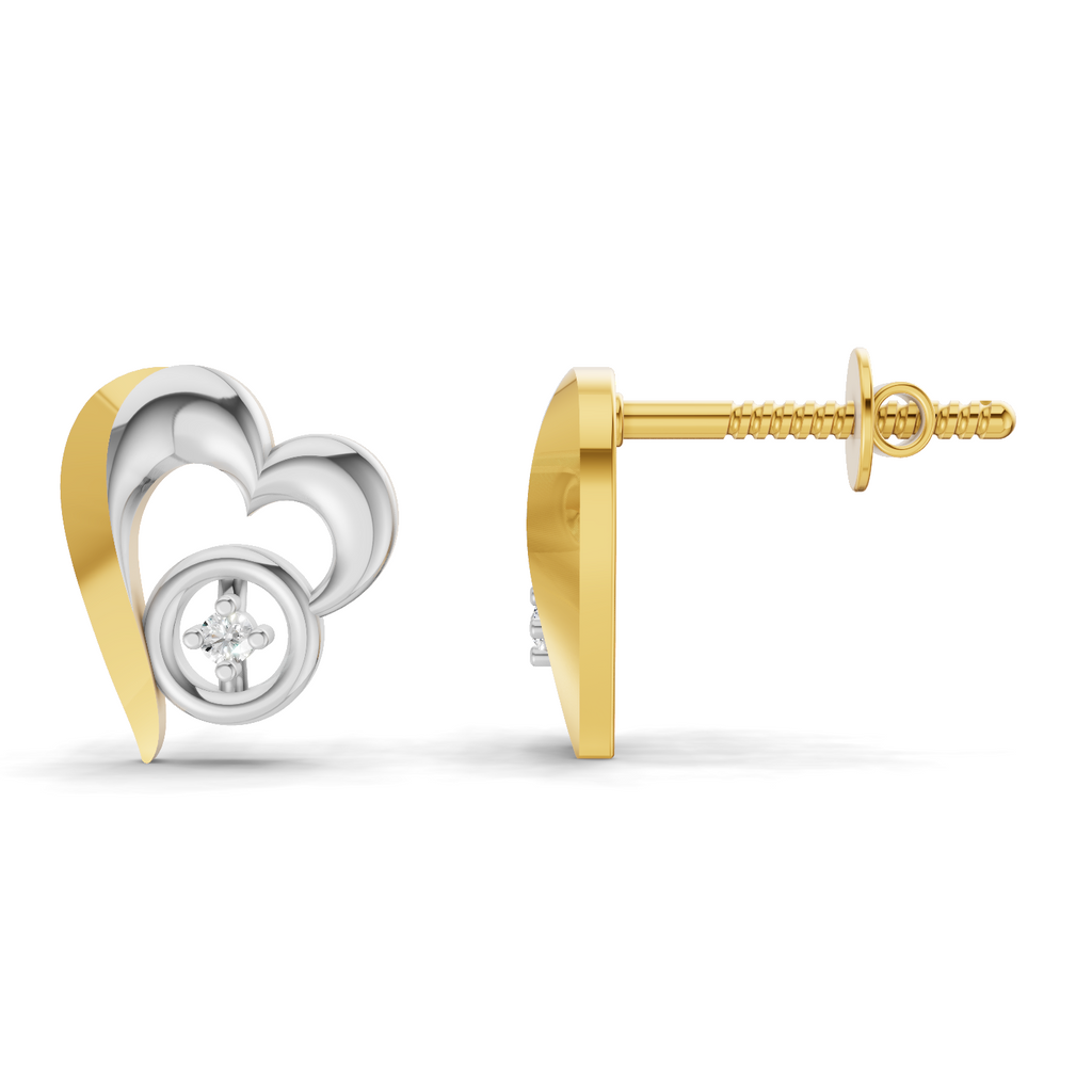 Lab Grown Diamond Earrings 0.02 Carat Round Shape 925 Sterling Silver Yellow Gold Plated Heart Earrings