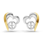 Lab Grown Diamond Earrings 0.02 Carat Round Shape 925 Sterling Silver Yellow Gold Plated Heart Earrings