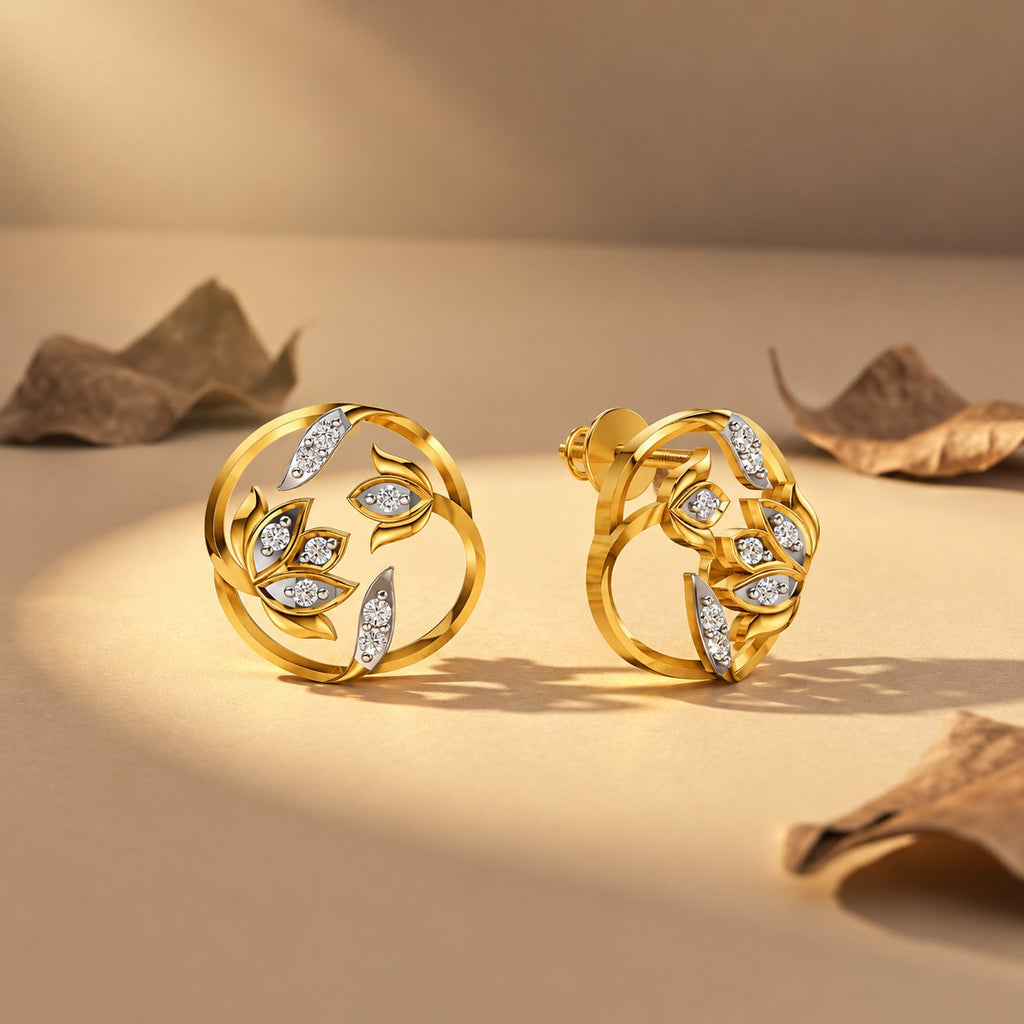 Kamalini Lotus Bloom Lab Grown Diamond Studs in 925 Silver - view 2