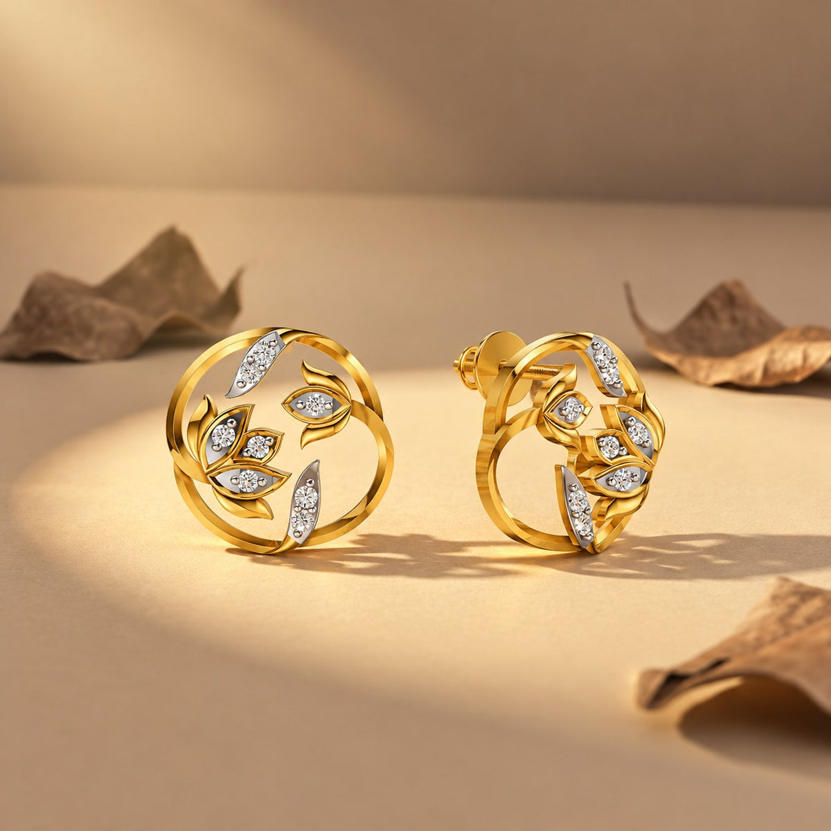 Kamalini Lotus Bloom Lab Grown Diamond Studs in 925 Silver - view 2