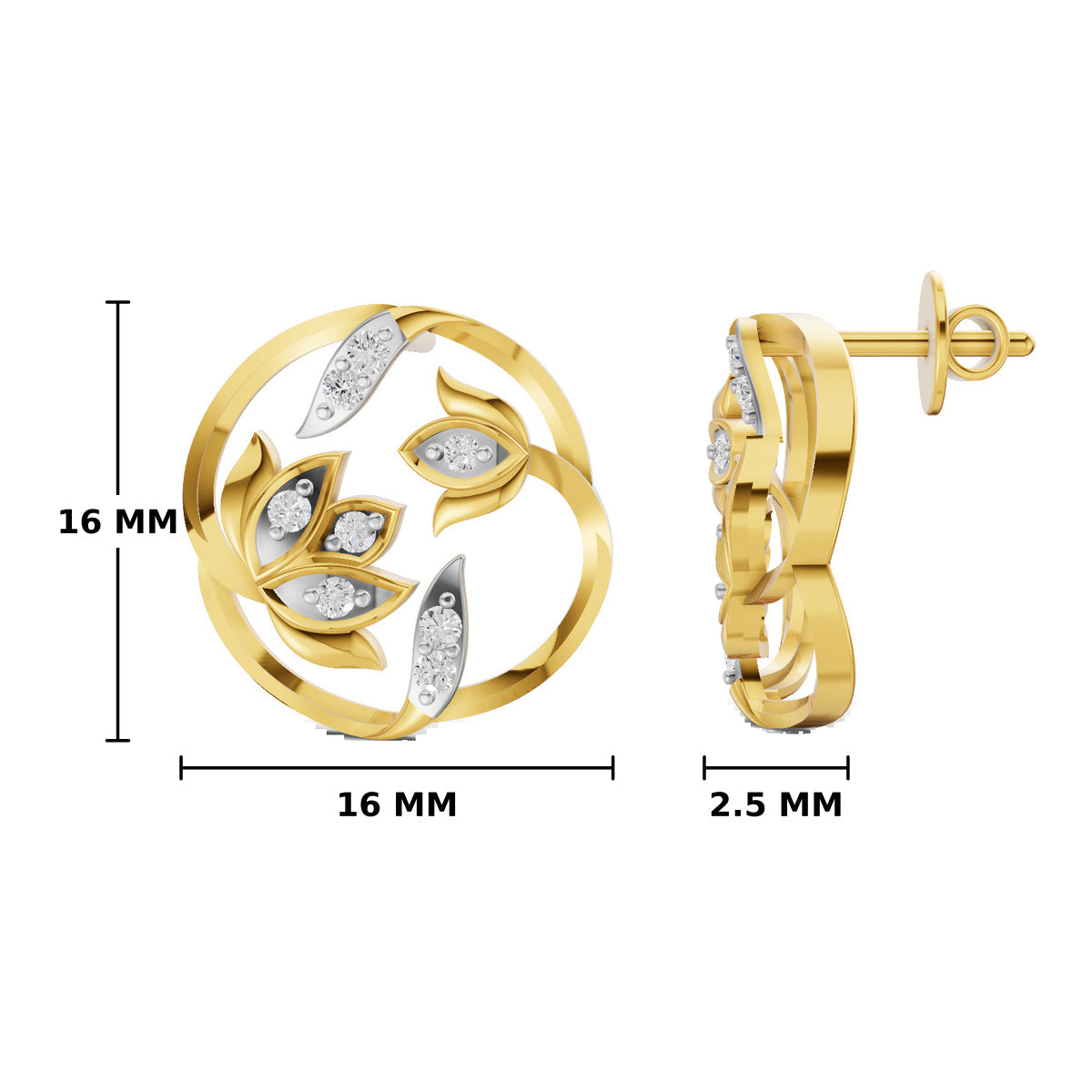 Kamalini Lotus Bloom Lab Grown Diamond Studs in 925 Silver - view 3