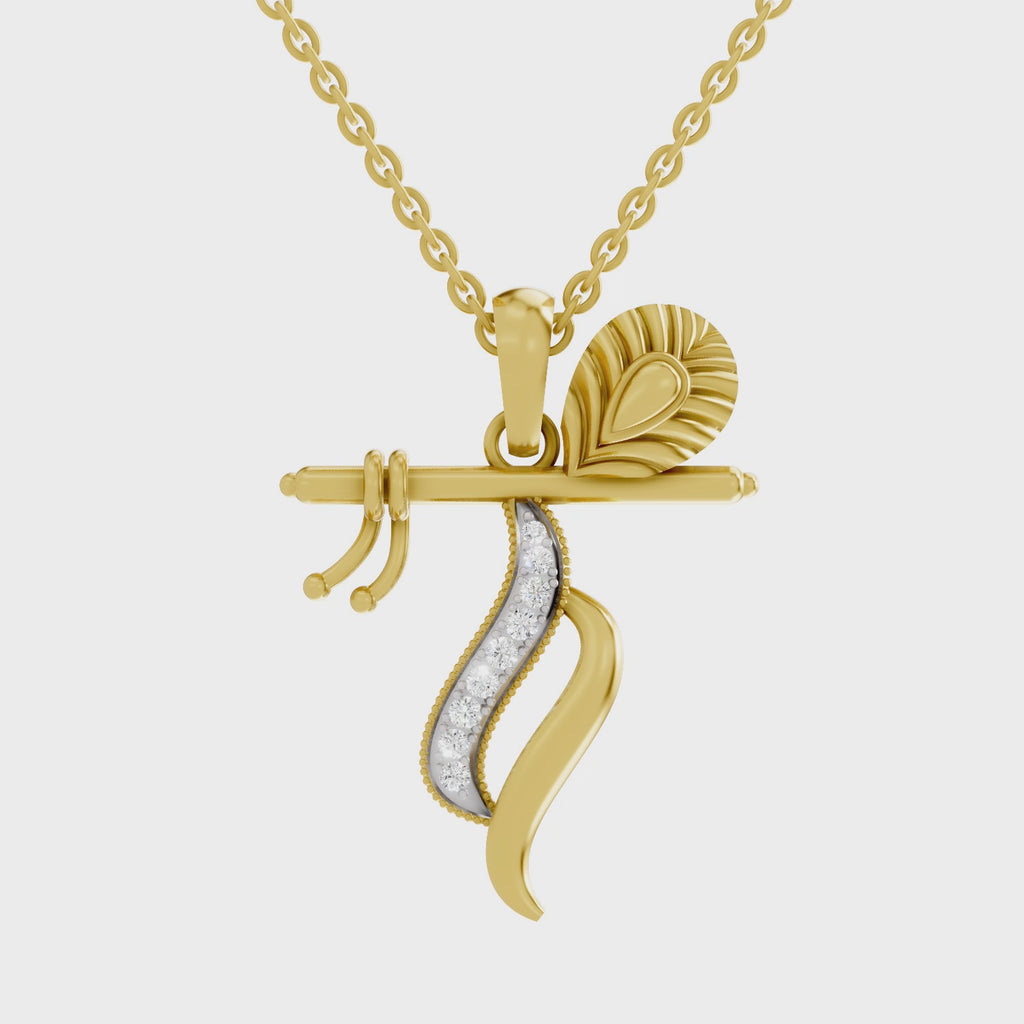 SPARQ Lord Krishna Bansuri & Peacock Feather Diamond Pendant For Men & Women