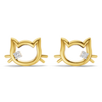 Lab Grown Diamond Earrings 0.04 Carat Round Shape 925 Sterling Silver Yellow Gold Plated Cat Earrings